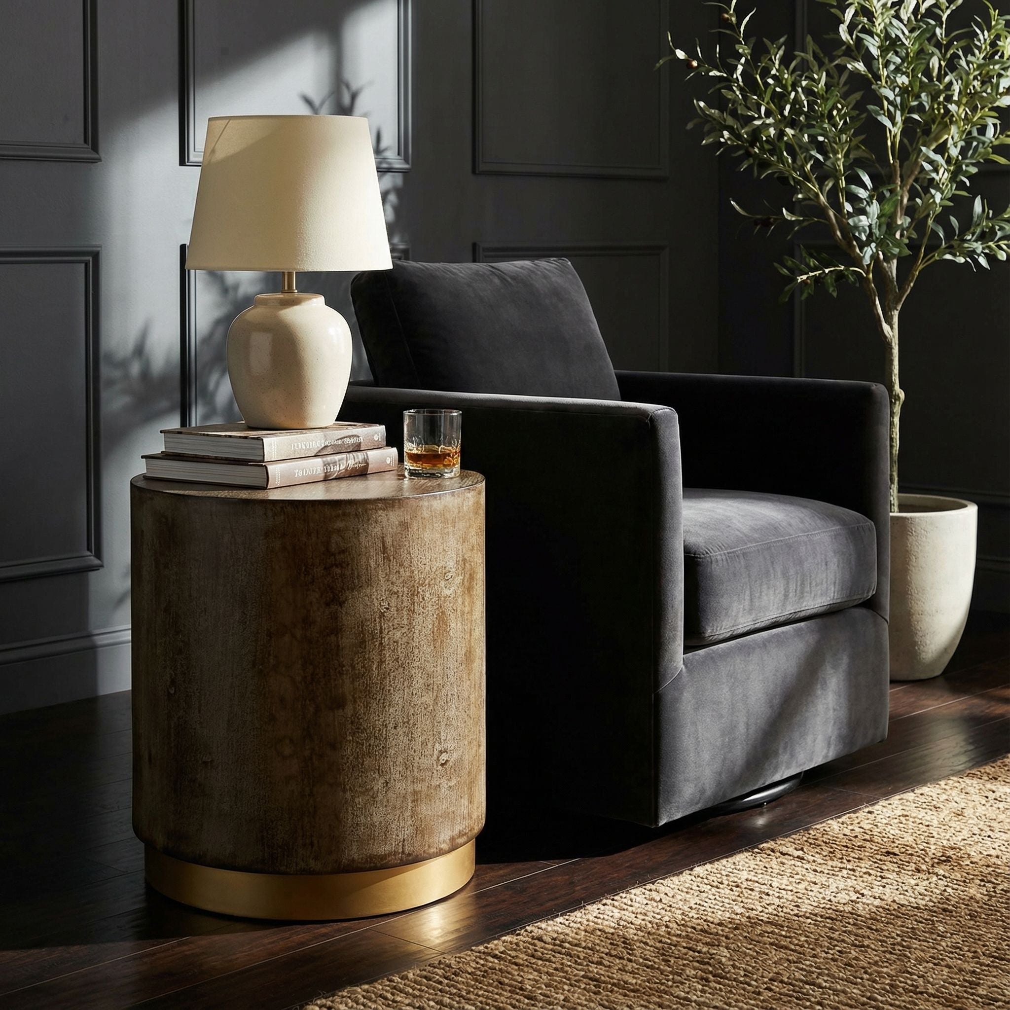 Tunbridge Round Wooden End Table Ottoman