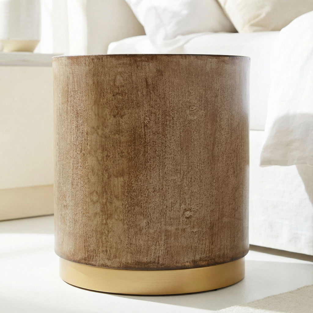 Tunbridge Round Wooden End Table Ottoman