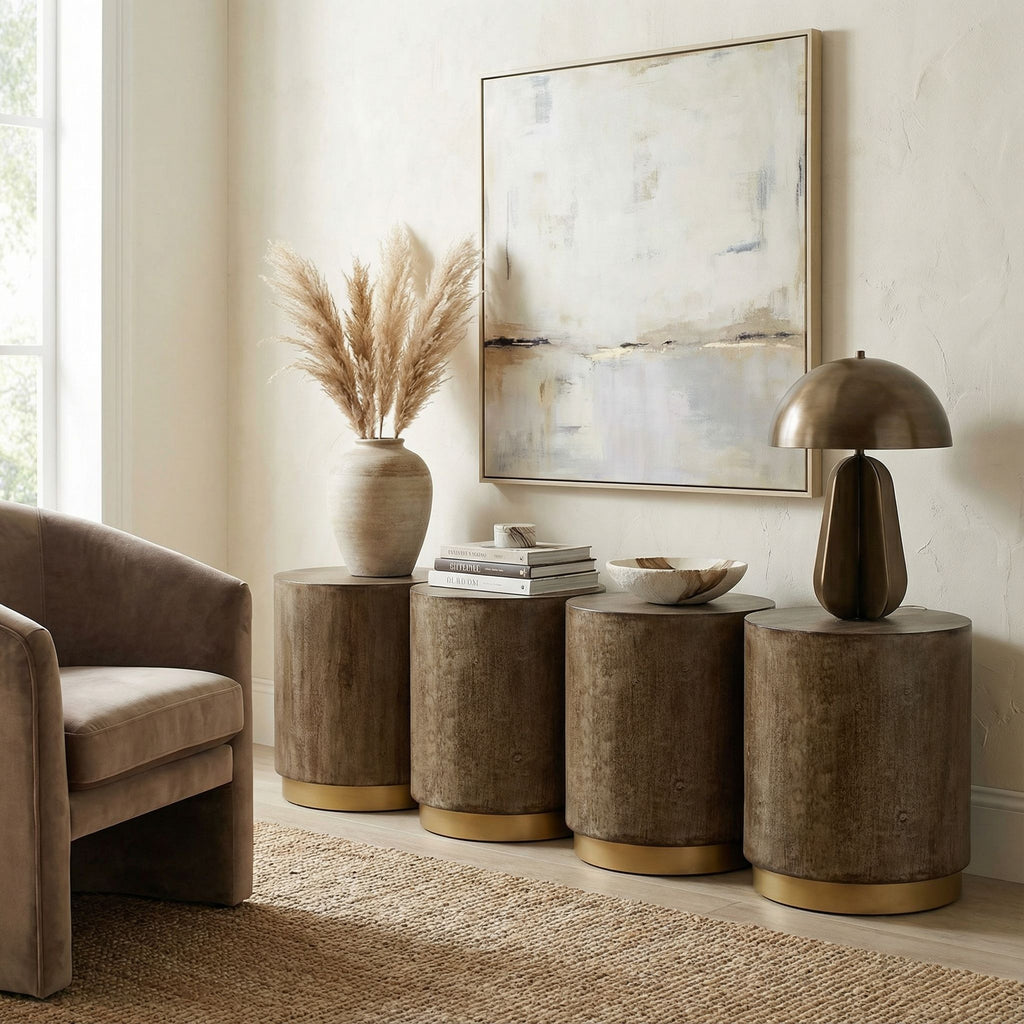Tunbridge Round Wooden End Table Ottoman