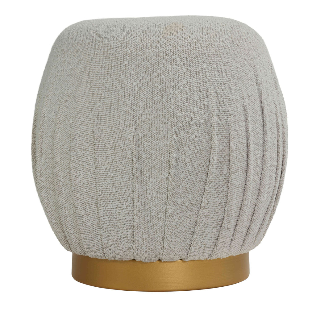 Paulina Round Puff Ottoman, Light Grey with Gold Base, 17"