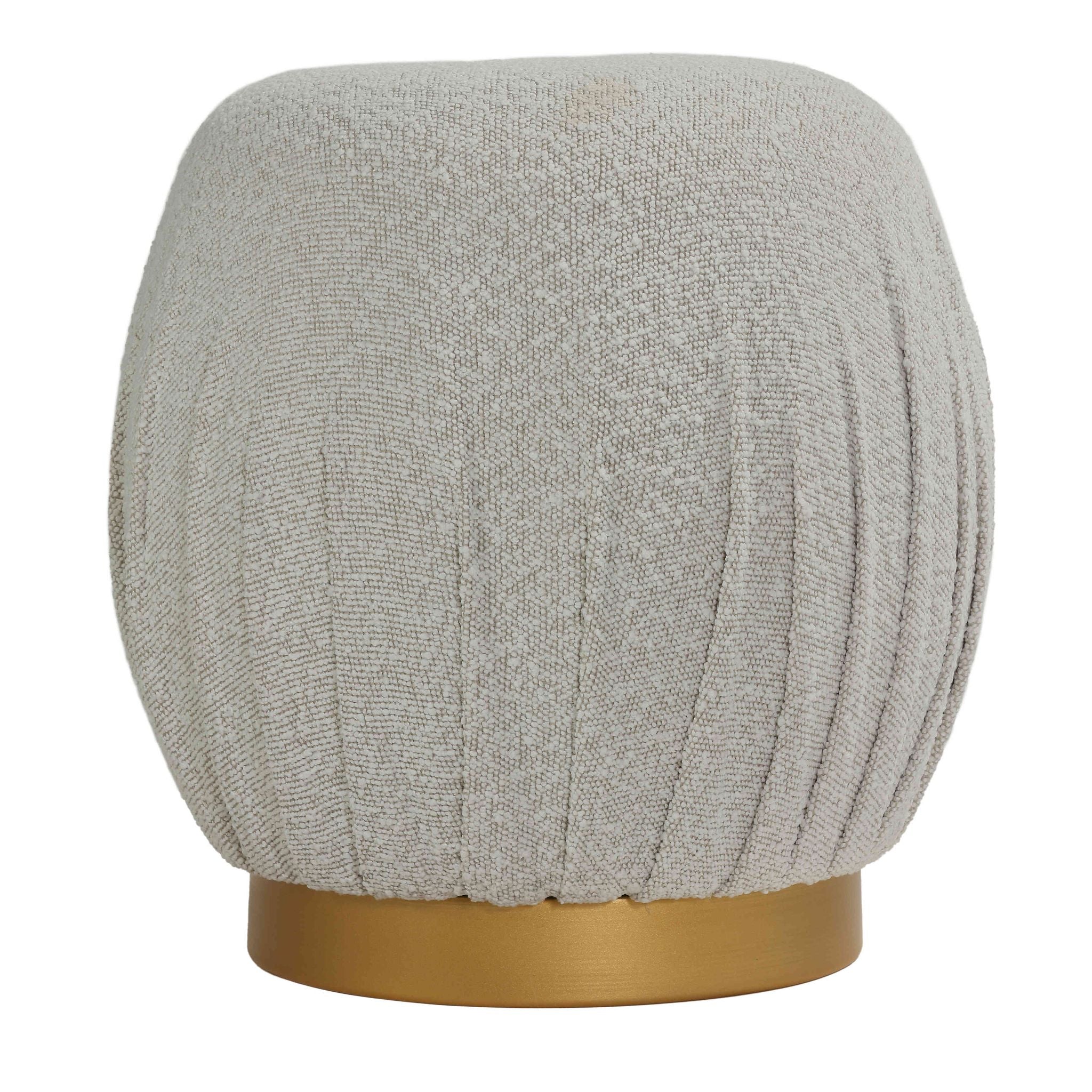 Paulina Round Puff Ottoman, Light Grey with Gold Base, 17"