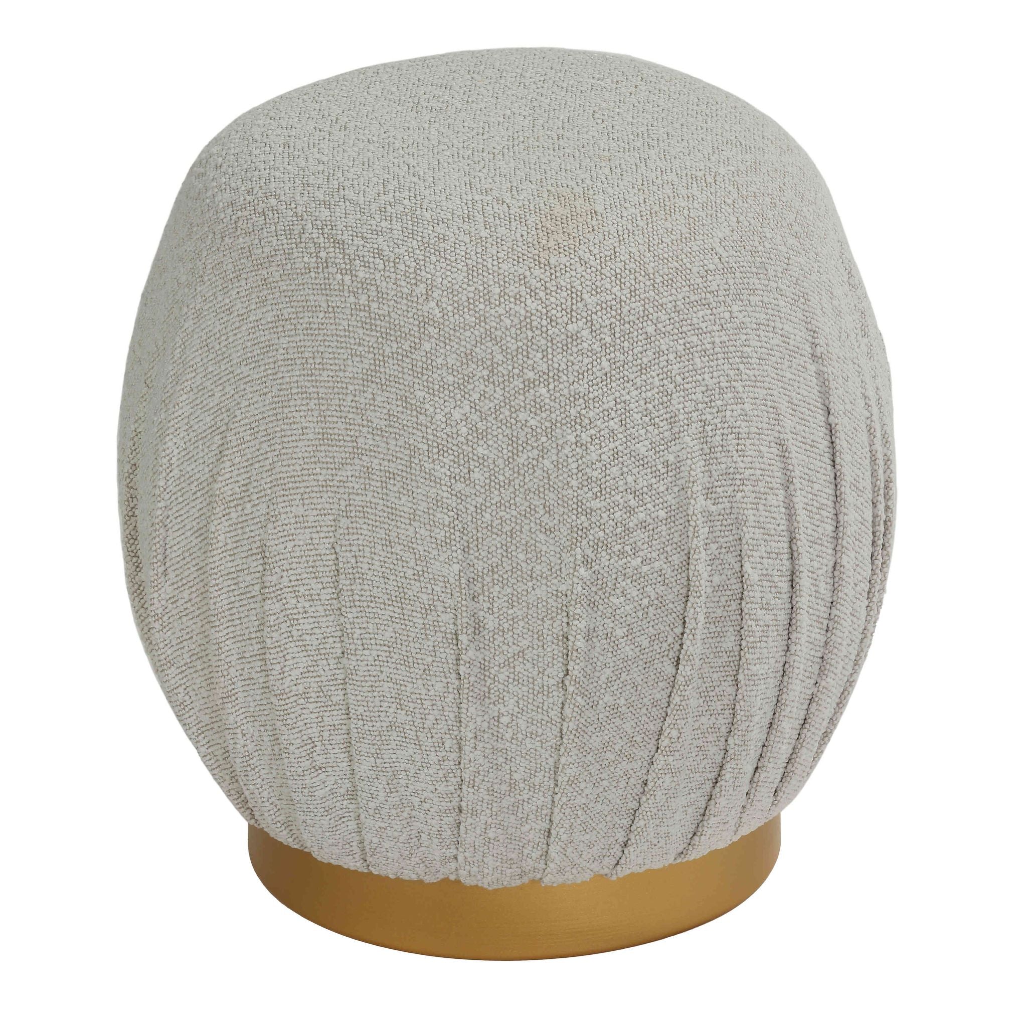 Paulina Round Puff Ottoman, Light Grey with Gold Base, 17"