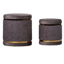 Cortesi Home Matri Set of 2 Nesting Ottomans in Soft Gray Fabric with Gold Metal Accent