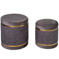Matri Set of 2 Nesting Ottomans in Soft Gray Fabric with Gold Metal Accent