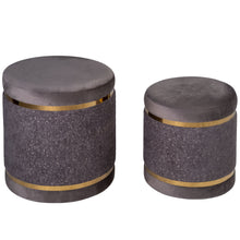 Cortesi Home Matri Set of 2 Nesting Ottomans in Soft Gray Fabric with Gold Metal Accent