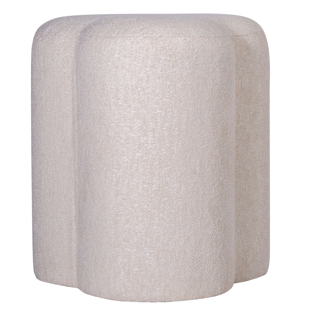 Cortesi Home Clover Ottoman in White Tweed Fabric, Round