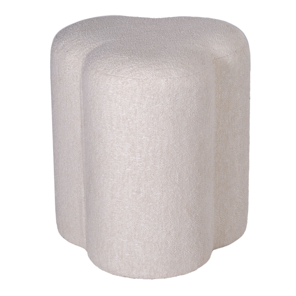 Cortesi Home Clover Ottoman in White Tweed Fabric, Round