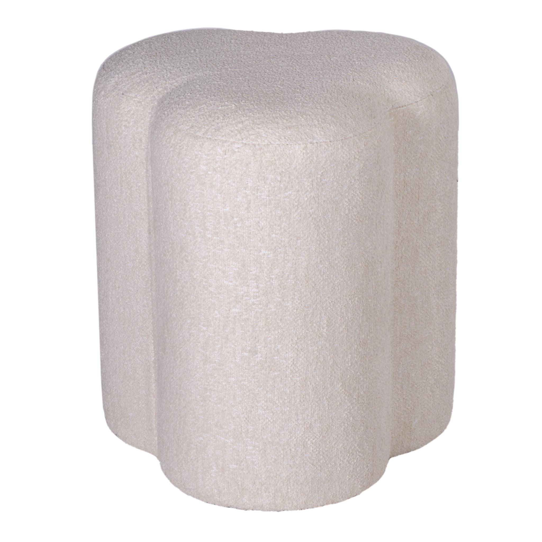 Cortesi Home Clover Ottoman in White Tweed Fabric, Round