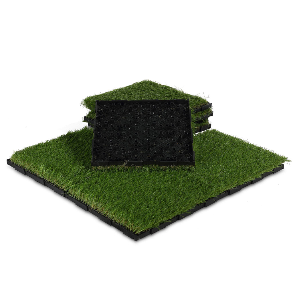 FloorKNKT Artificial Grass Turf Tile Interlocking, Self Drain (Set of 9)