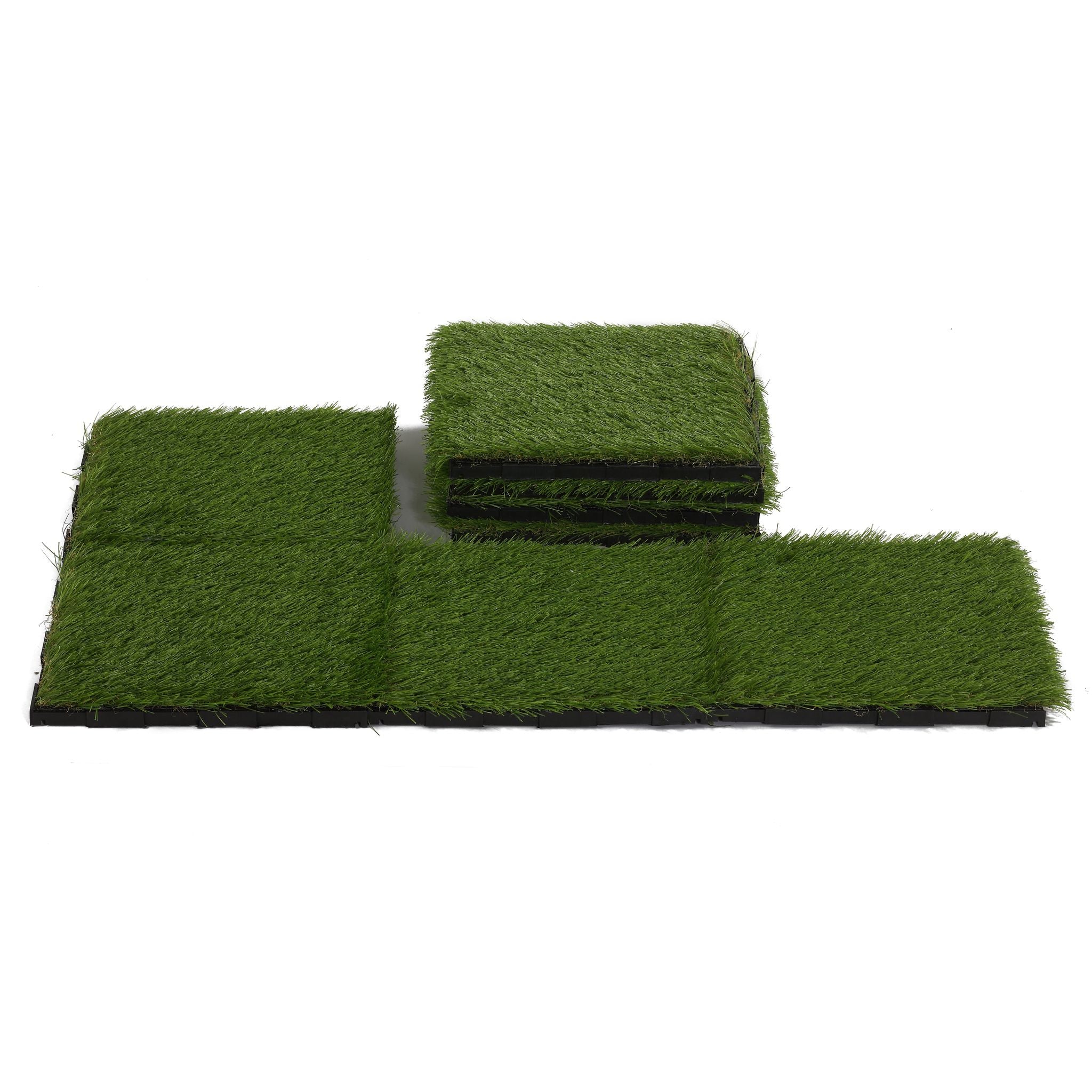 FloorKNKT Artificial Grass Turf Tile Interlocking, Self Drain (Set of 9)