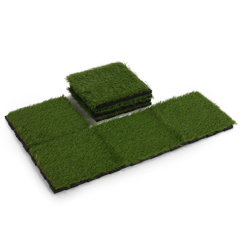 FloorKNKT Artificial Grass Turf Tile Interlocking, Self Drain (Set of 9)