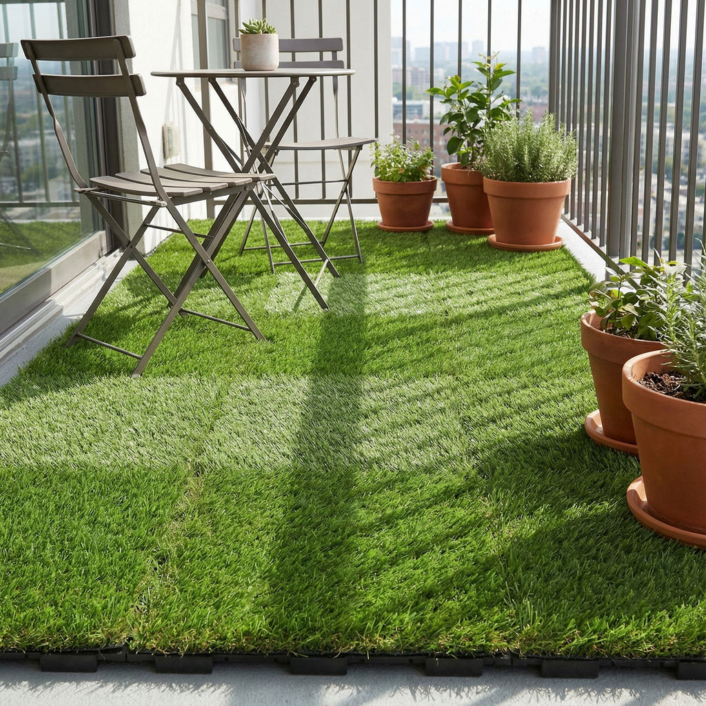 FloorKNKT Artificial Grass Turf Tile Interlocking, Self Drain (Set of 9)