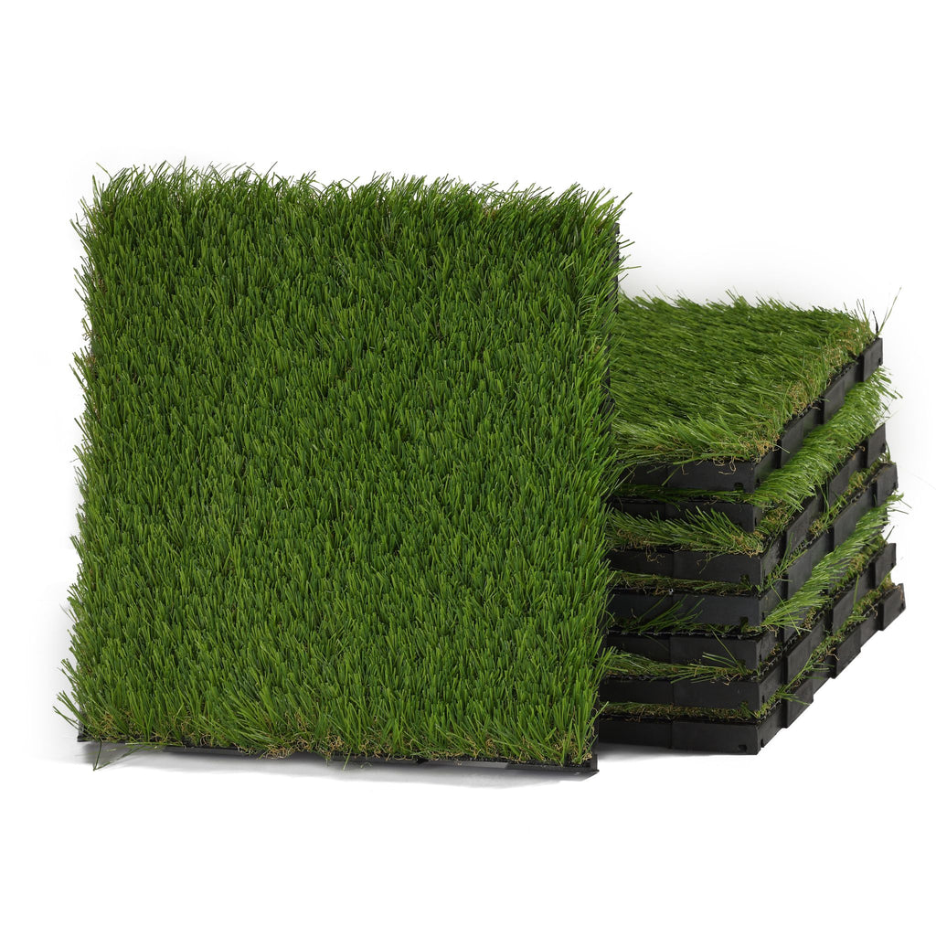 FloorKNKT Artificial Grass Turf Tile Interlocking, Self Drain (Set of 9)