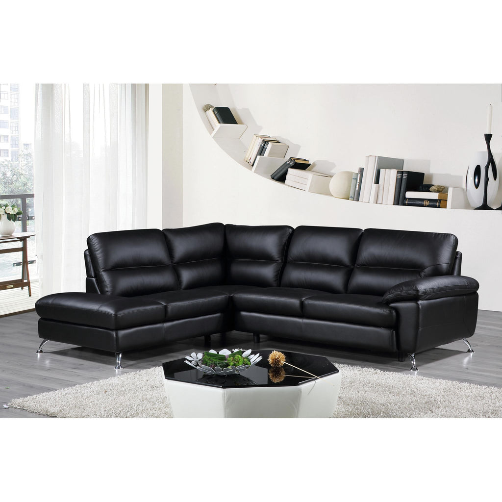 Contemporary Boston Genuine Leather Sectional Sofa with Left Chaise Lounge, Black 80"x98"