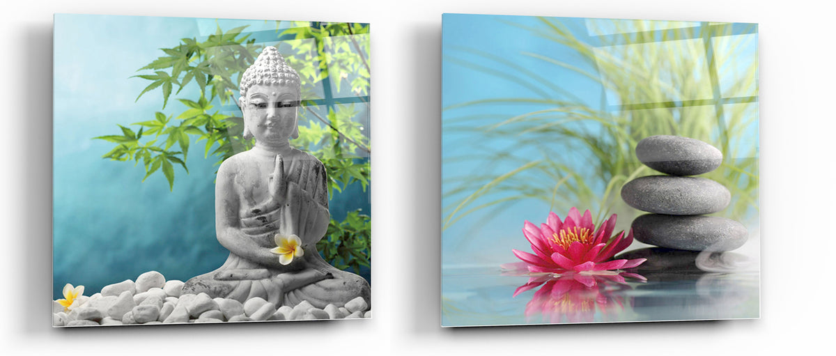 Karma Tempered Glass Wall Art, 12" x 12" (Set of 2)