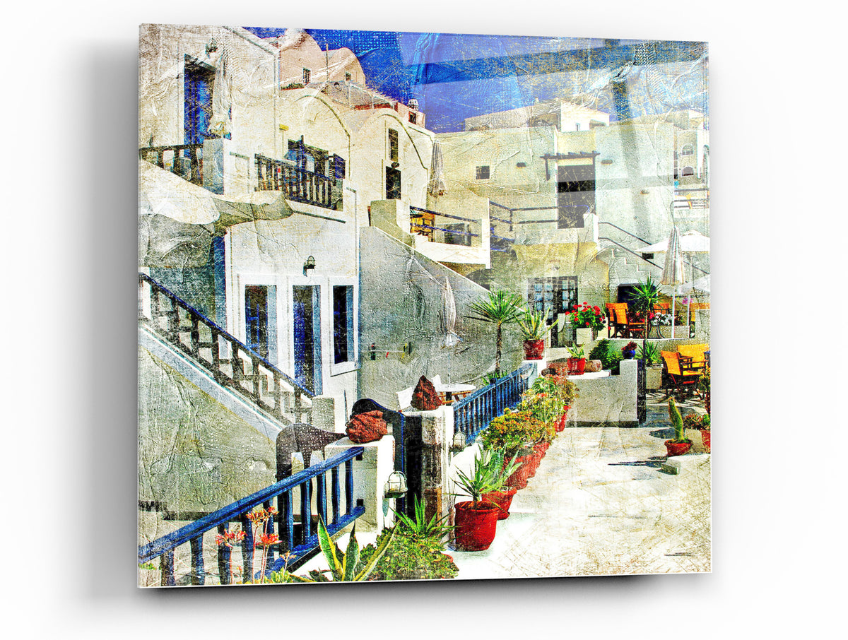 Santorini I Tempered Glass Wall Art, 12" x 12"