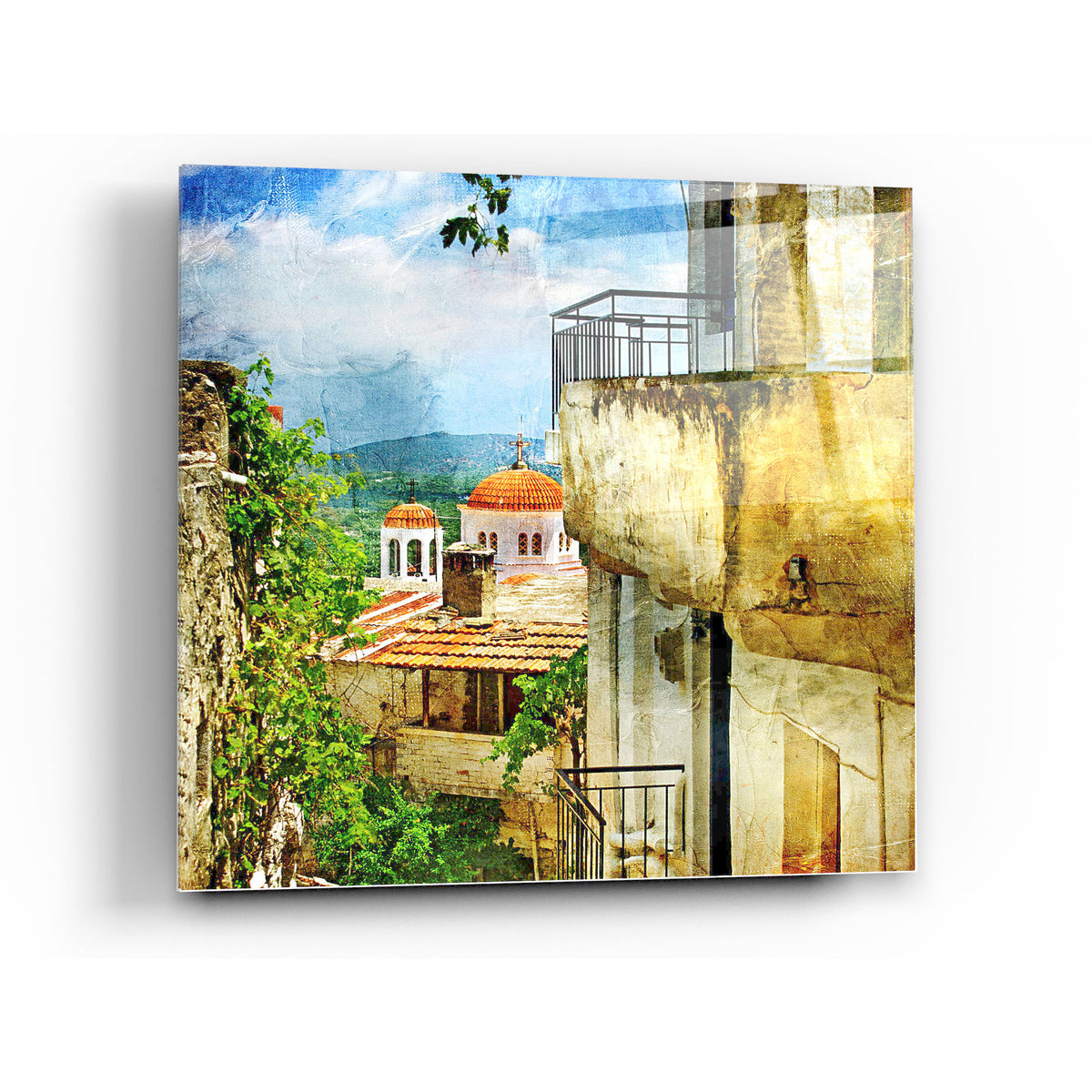 Santorini II Tempered Glass Wall Art, 12" x 12"