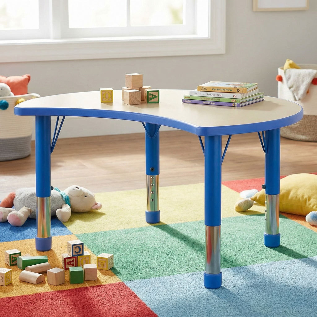 Adjustable Moon Shaped Plastic Activity Table with Dry Erase Top, Monster Blue