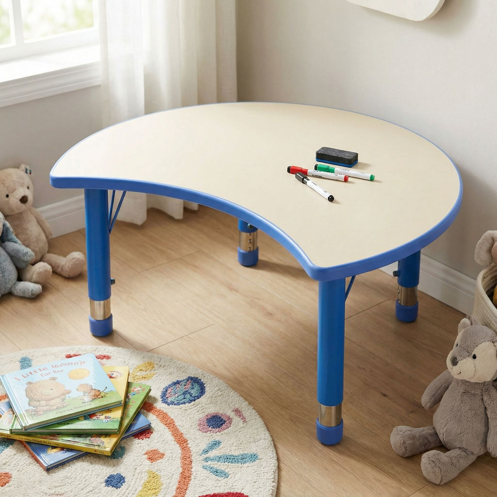 Adjustable Moon Shaped Plastic Activity Table with Dry Erase Top, Monster Blue