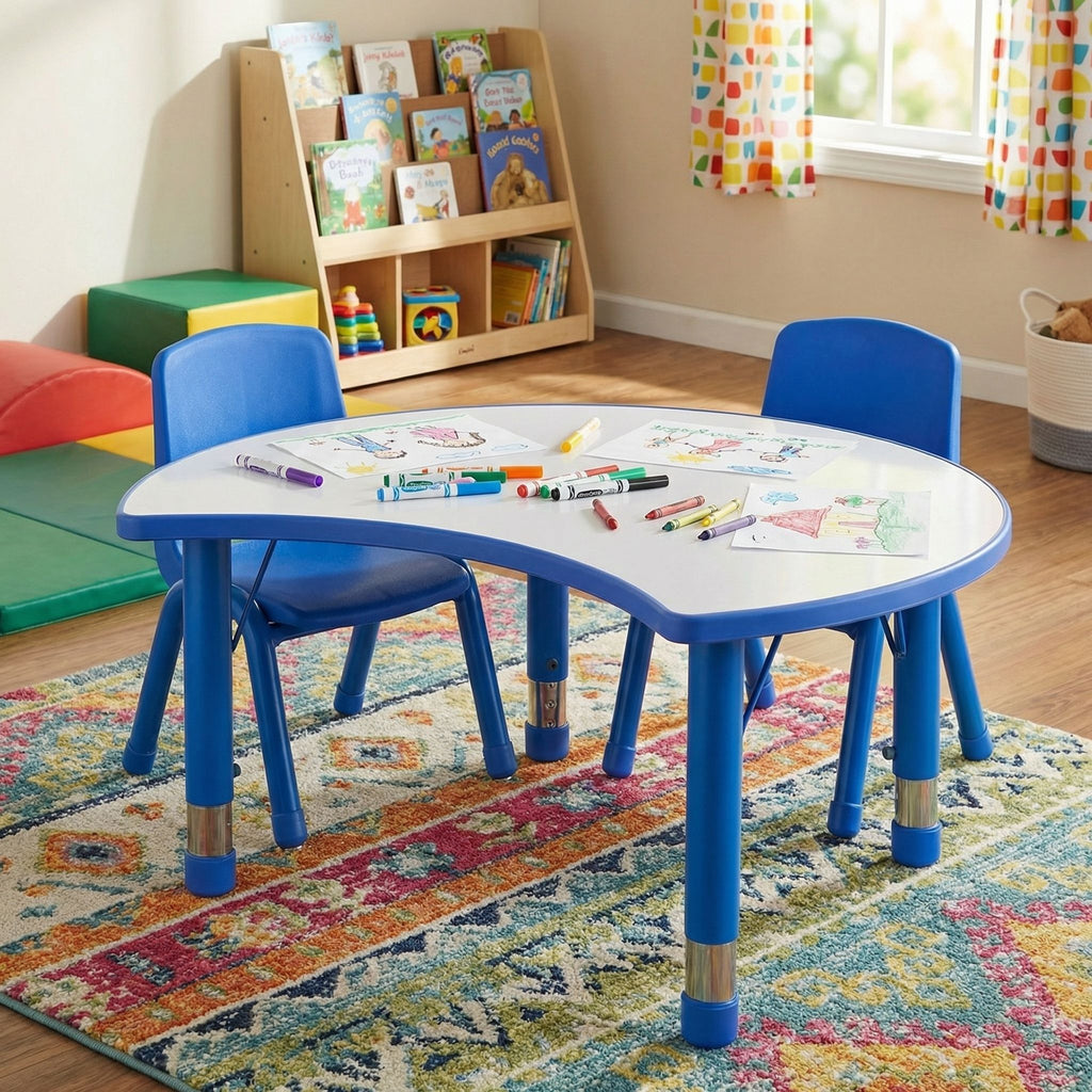 Adjustable Moon Shaped Plastic Activity Table with Dry Erase Top, Monster Blue