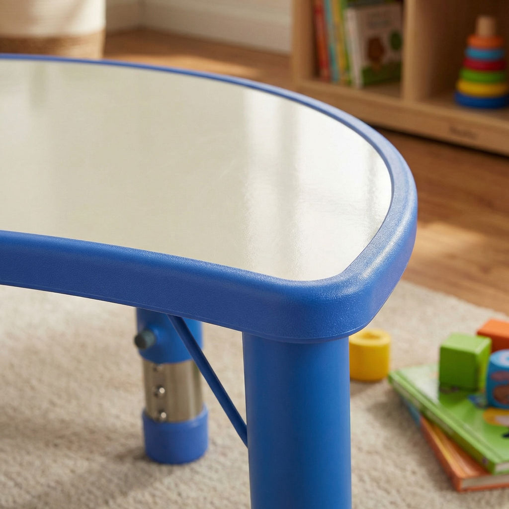 Adjustable Moon Shaped Plastic Activity Table with Dry Erase Top, Monster Blue