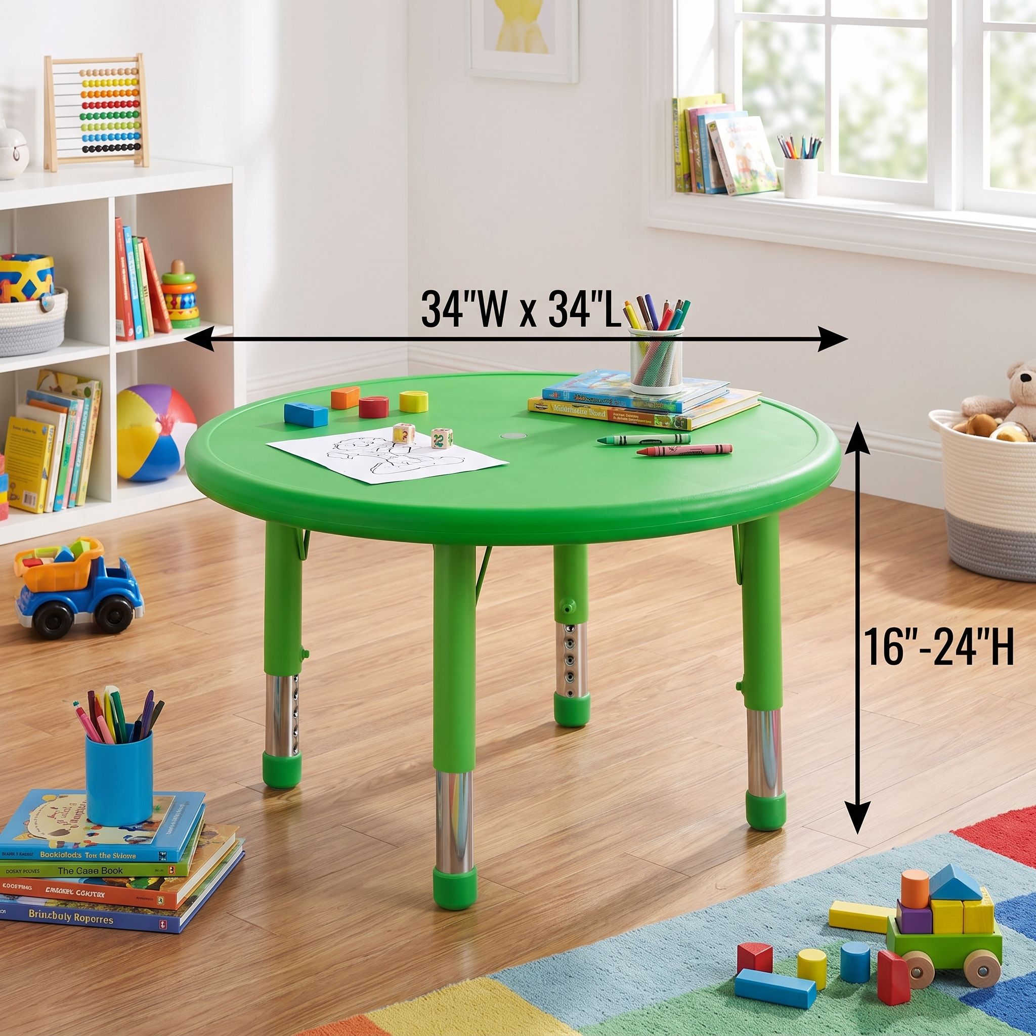 Cozy4Kids Adjustable Round Plastic Activity Table, Screaming Green