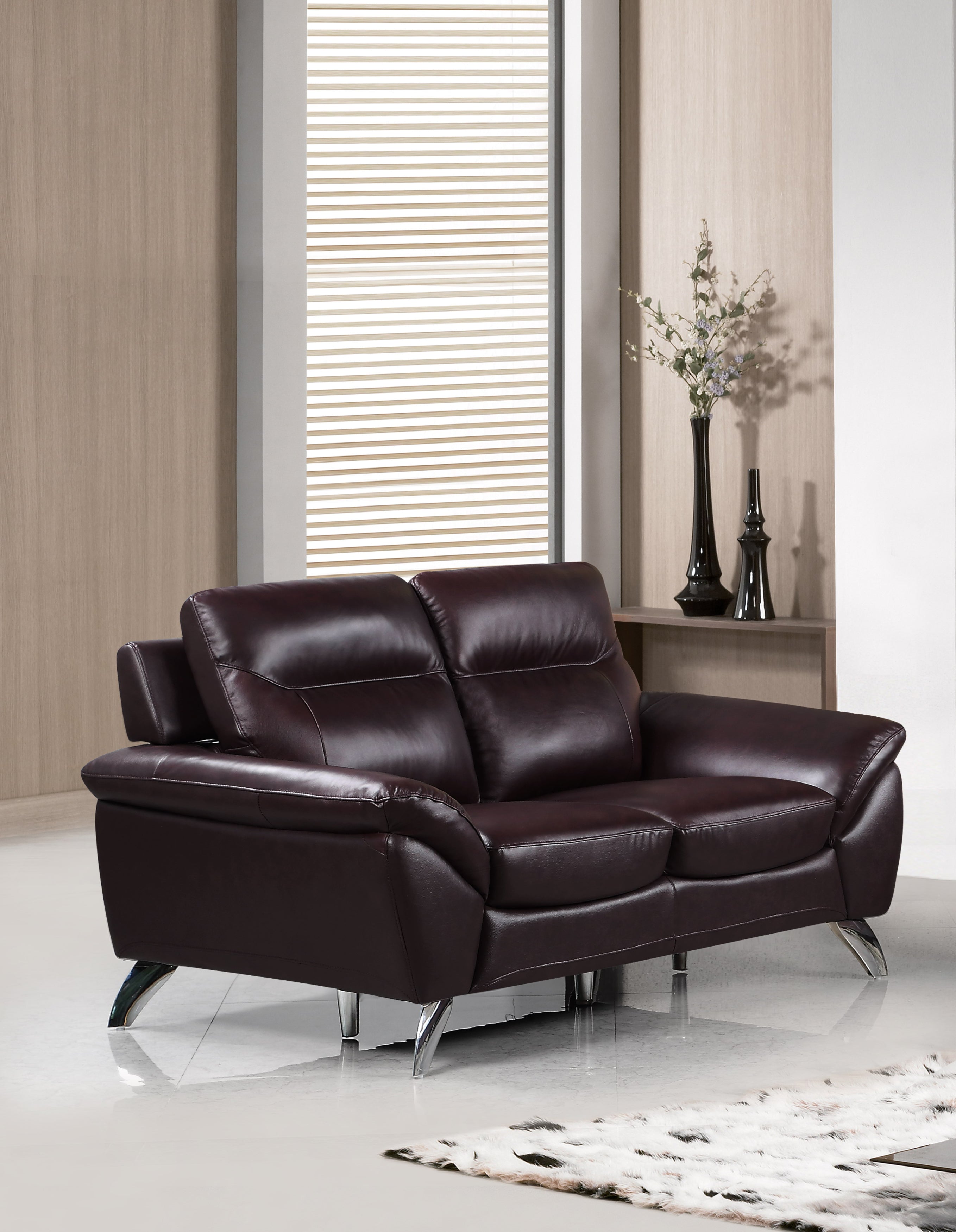 Cortesi Home Contemporary Madison Genuine Leather Loveseat, Deep Merlot 60"
