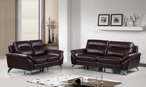 Cortesi Home Contemporary Madison Genuine Leather Sofa & Loveseat Set, Merlot