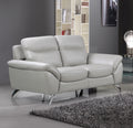 Cortesi Home Contemporary Monaco Genuine Leather Loveseat, Light Grey 60"