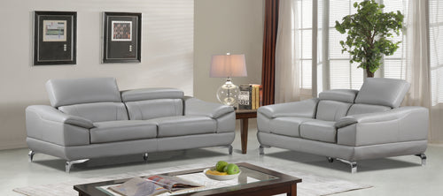 Cortesi Home Vegas Genuine Leather Sofa & Loveseat Set with Adjustable Headrests, Grey