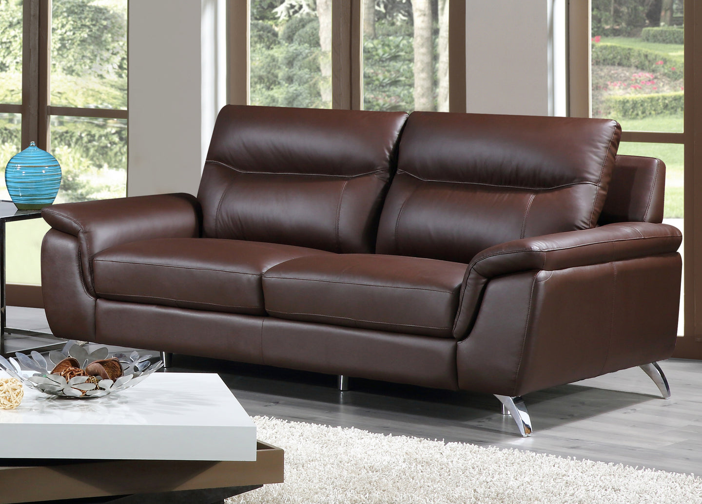 Cortesi Home Chicago Genuine Leather Sofa, Brown 79