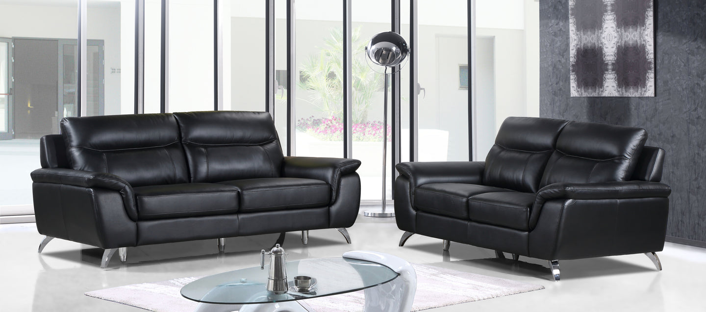 Cortesi Home Chicago Genuine Leather Sofa & Loveseat Set, Black