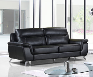 Cortesi Home Chicago Genuine Leather Sofa, Black 79"
