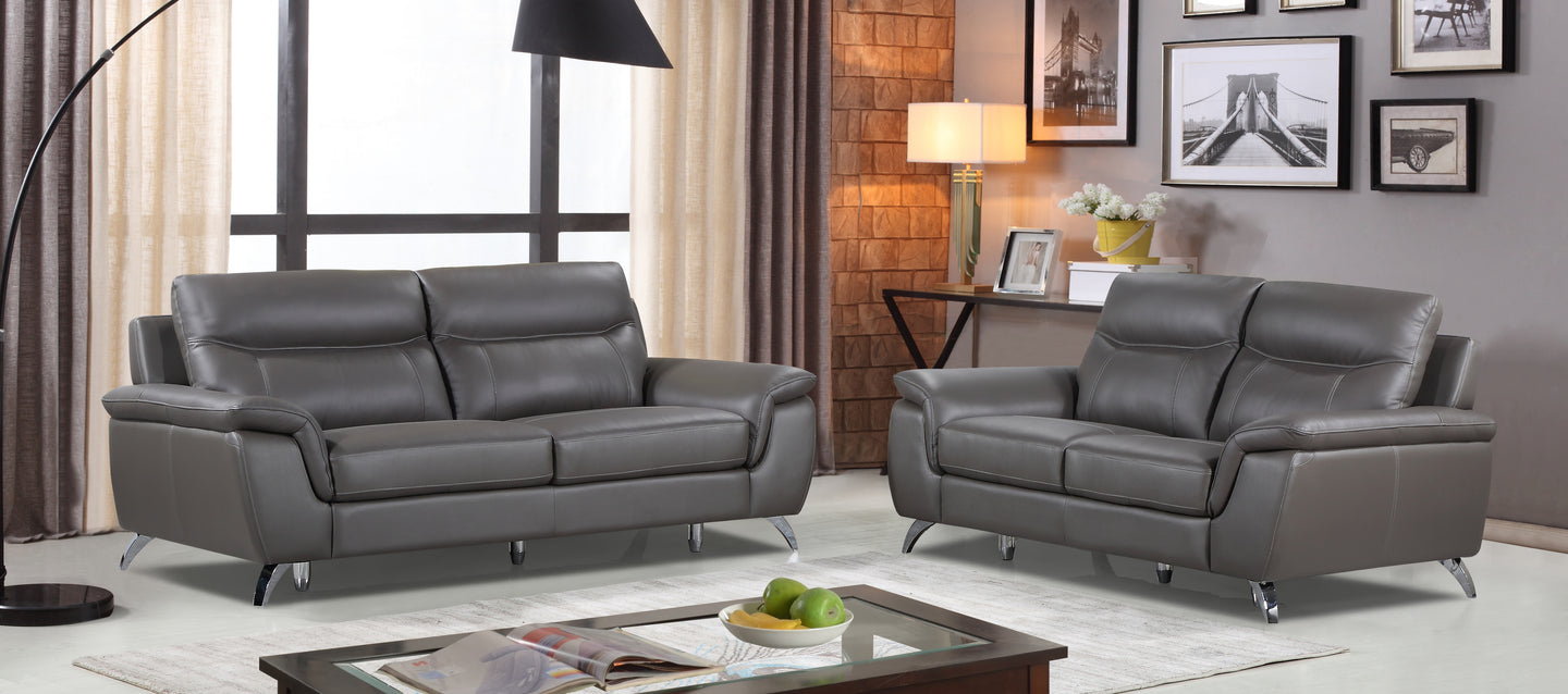 Cortesi Home Chicago Genuine Leather Sofa & Loveseat Set, Dark Grey
