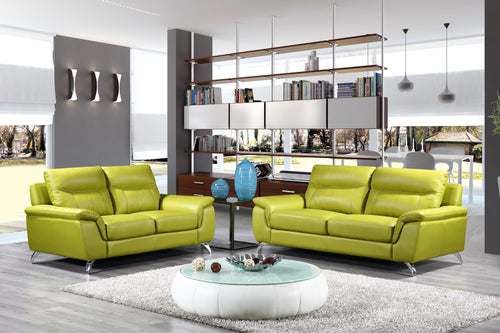 Cortesi Home Chicago Genuine Leather Sofa & Loveseat Set, Green