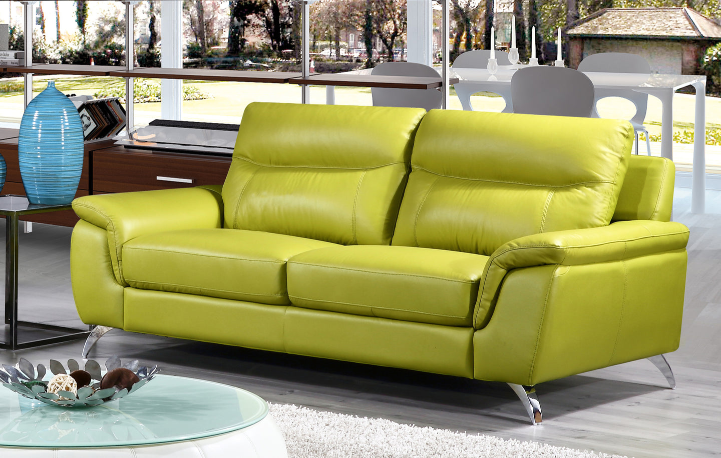 Cortesi Home Chicago Genuine Leather Sofa, Green