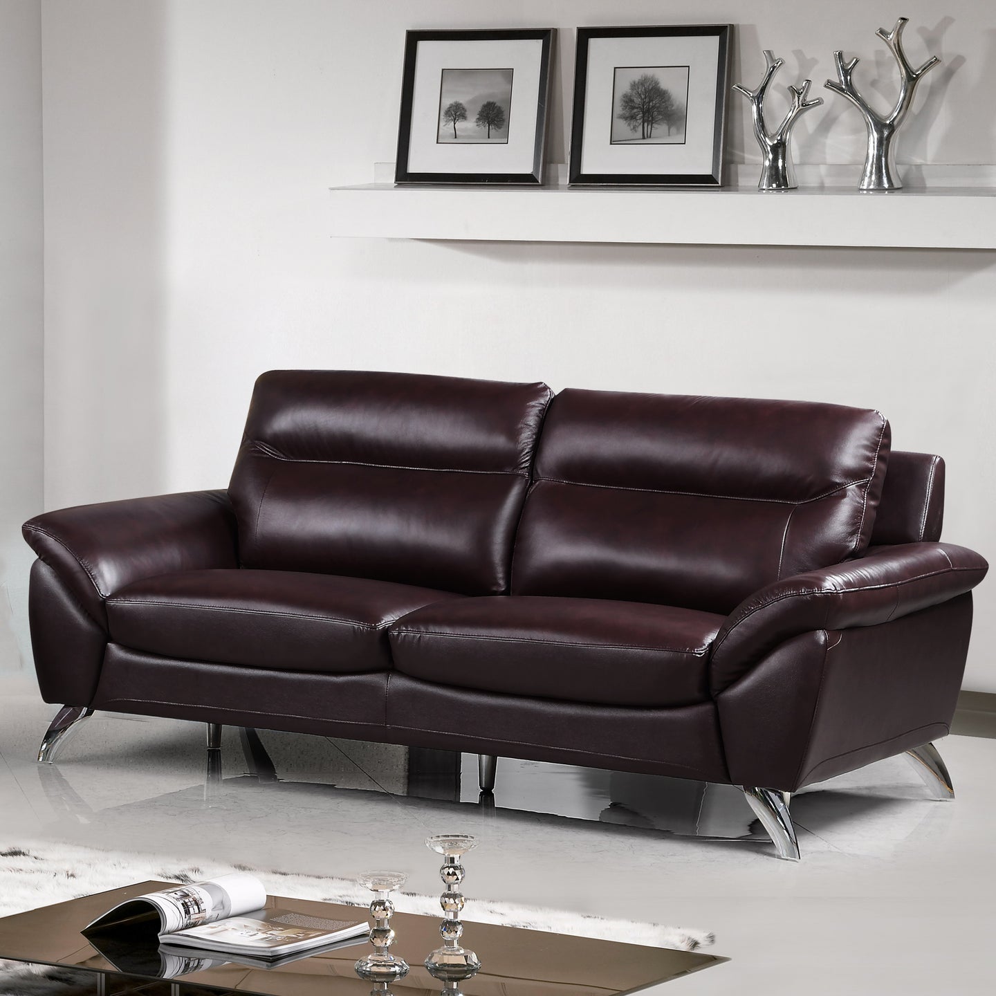 Cortesi Home Contemporary Madison Genuine Leather Sofa, Deep Merlot 78