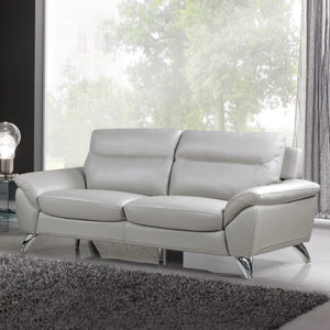 Cortesi Home Contemporary Monaco Genuine Leather Sofa, Light Grey 78"