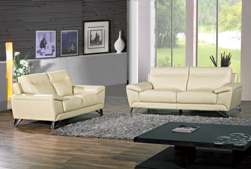 Cortesi Home Phoenix Genuine Leather Sofa & Loveseat Set, Cream