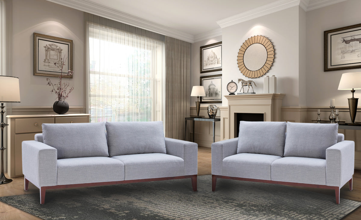 Cortesi Home Roma Sofa in Soft Grey Fabric with Wood Legs, 80"