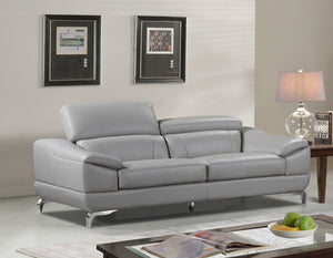 Cortesi Home Vegas Genuine Leather Sofa with Adjustable Headrests, Light Grey 82"