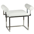 Cortesi Home Shakira Accent Stool in White Faux Leather with Padded Arms, 24"