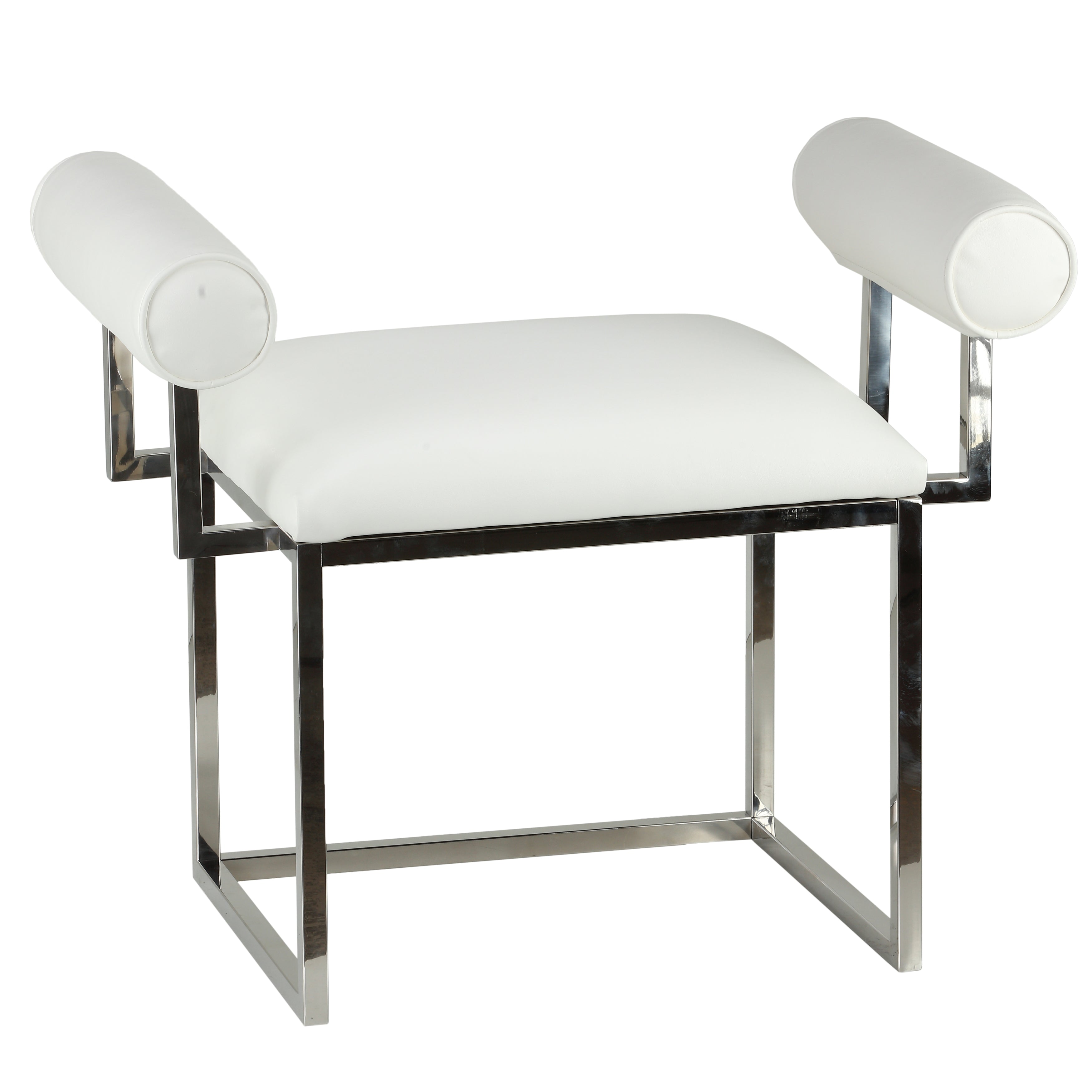 Cortesi Home Shakira Accent Stool in White Faux Leather with Padded Arms, 24"