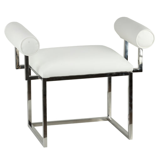 Cortesi Home Shakira Accent Stool in White Faux Leather with Padded Arms, 24