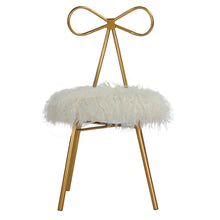 Cortesi Home Tilly Accent Chair with Bow Detail, White Faux Fur