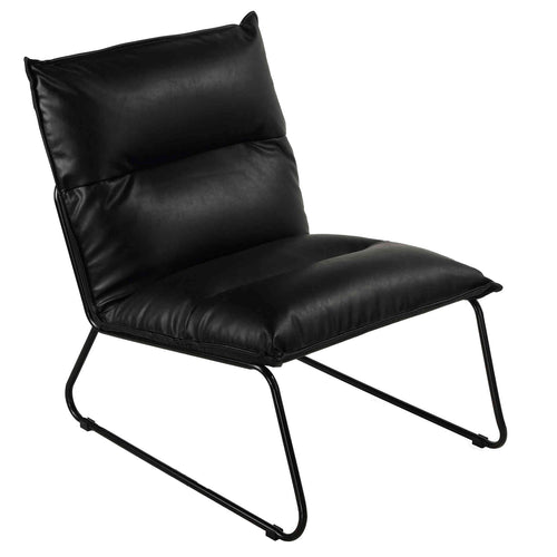 Cortesi Home Havana Accent Chair in Distressed Black faux Leather and Metal Legs