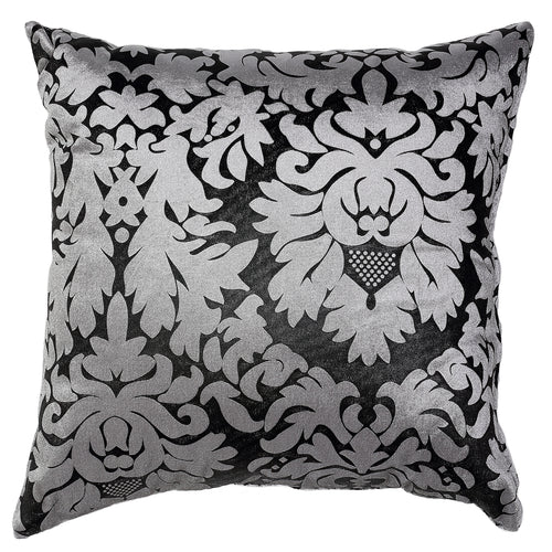 Cortesi Home Dama Decorative Damask Square Accent Pillow, Silver