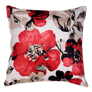 Cortesi Home Oppy Decorative Square Accent Pillow, Red Flower Print 16"x16"