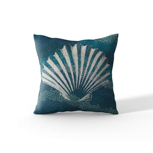 Cortesi Home 'Sea Glass I' Decorative Soft Velvet, Square 18"x18" Accent Throw Pillow with Insert, Blue Seashell