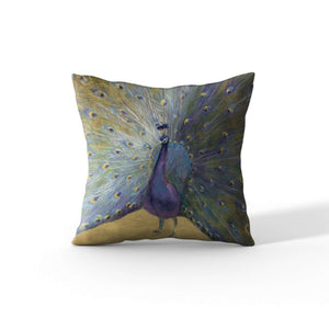 Cortesi Home 'Purple And Gold Peacock' by Danhui Nai, Decorative Soft Velvet Square 18"x18" Accent Throw Pillow with Insert